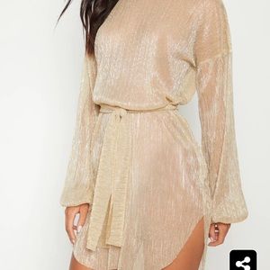 Pretty littl thing gold plisse dress. NWT